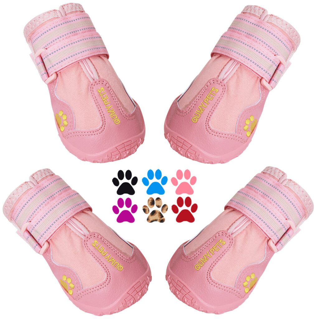 QUMY Dog Boots Waterproof Shoes for Large Dogs with Reflective Velcro