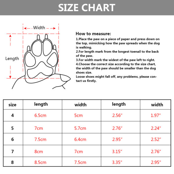 Qumy Dog Boots Size Chart
