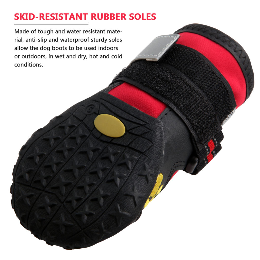QUMY Dog Boots Waterproof Shoes for Large Dogs with Reflective Velcro