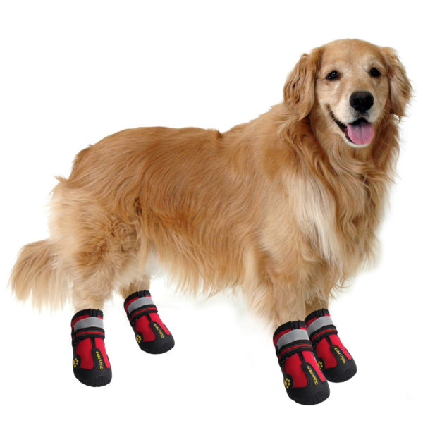 size 3: 2.5x1.9 QUMY Dog Boots Waterproof Shoes for Dogs with Reflective Strape Rugged Anti-Slip Sole Black 4PCS L*W , Red-b