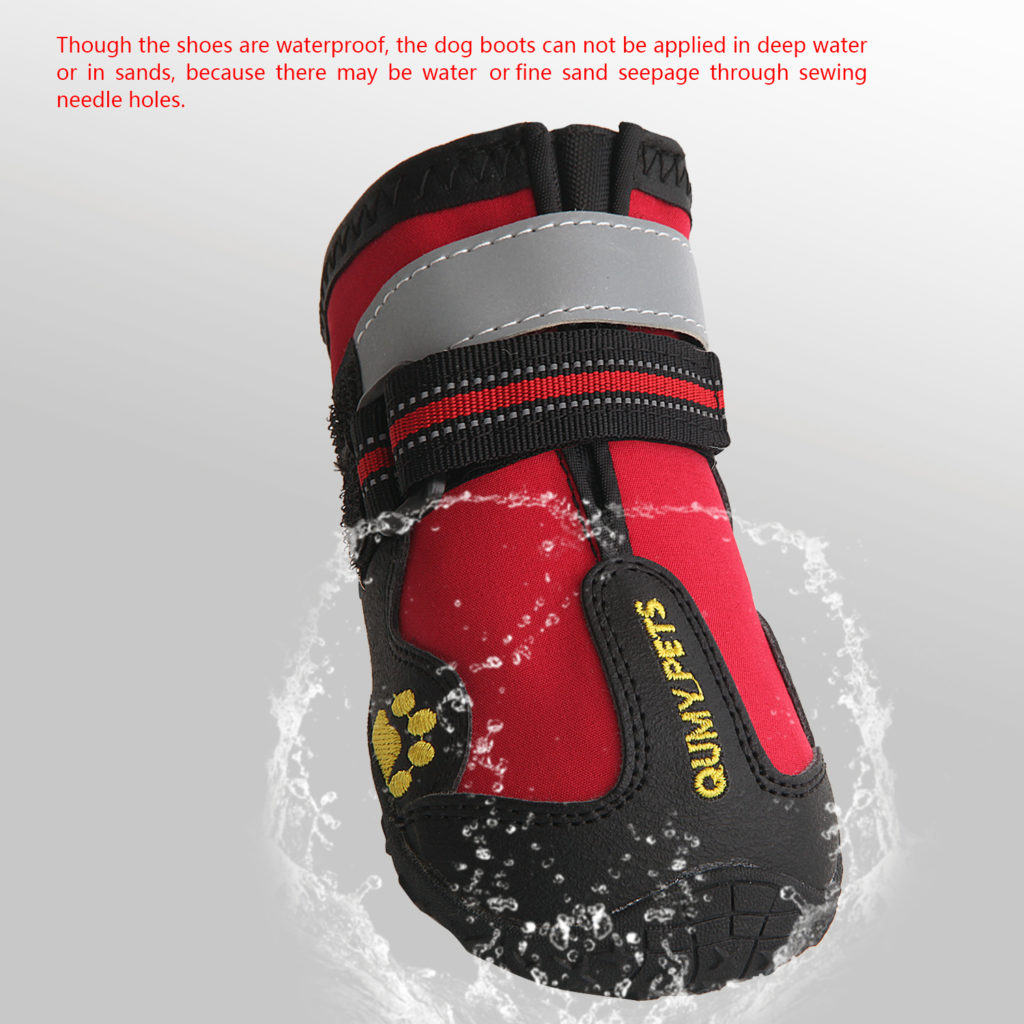 QUMY Dog Boots Waterproof Shoes for Large Dogs with Reflective Velcro