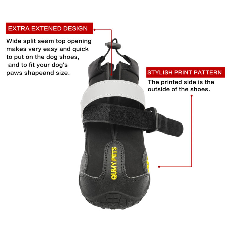 QUMY Dog Boots Waterproof Shoes for Large Dogs with Reflective Velcro