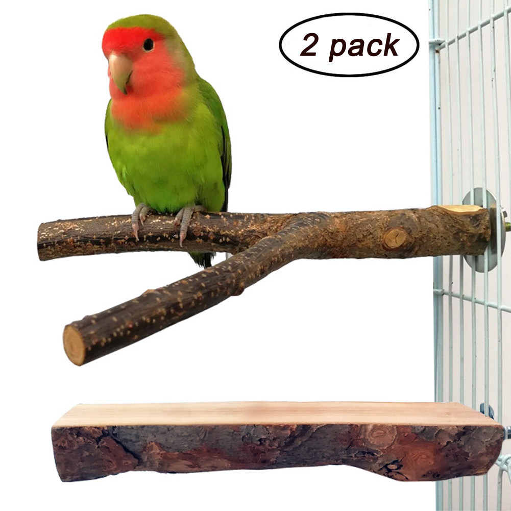 QUMY 2 Pack Parrot Bird Cage Perch Natural Wood Fork Stand Perch
